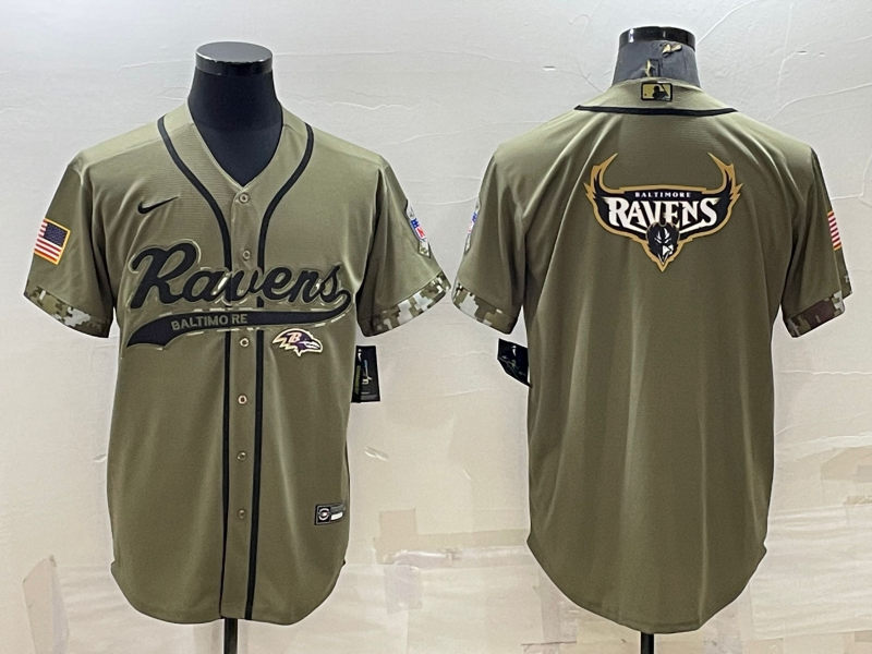 Men's Baltimore Ravens Olive Salute to Service Team Big Logo Cool Base Stitched Baseball Jersey Men's Baltimore Ravens Olive Salute to Service Team Big Logo Cool Base Stitched Baseball Jersey